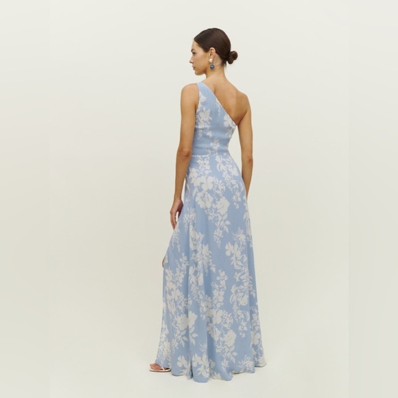 NEW Reformation Evelyn Maxi Dress One Shoulder Side Slit Aliso Blue Floral  sz 4 - Picture 4 of 15